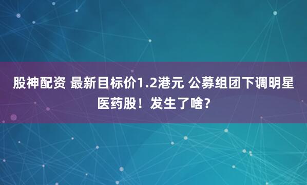 股神配资 最新目标价1.2港元 公募组团下调明星医药股！发生了啥？