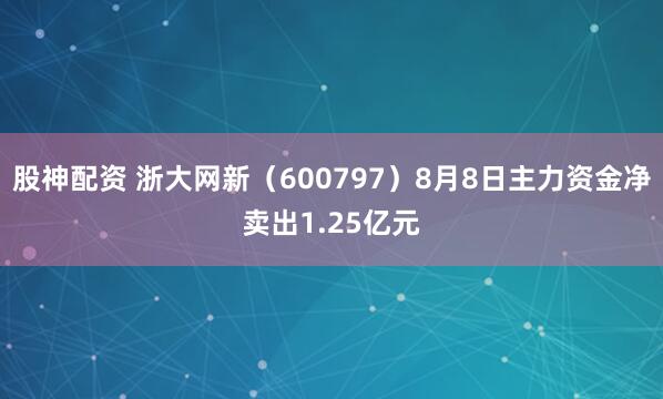 股神配资 浙大网新（600797）8月8日主力资金净卖出1.25亿元